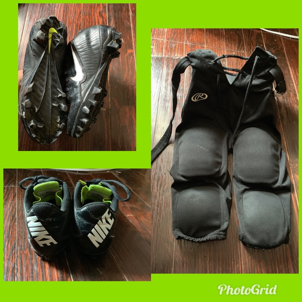Youth sports football cleats and padded pants